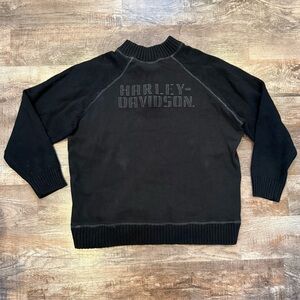 Harley Davidson Men’s Black and Gray Quarter Zip Mock Neck Sweater Size 2XL